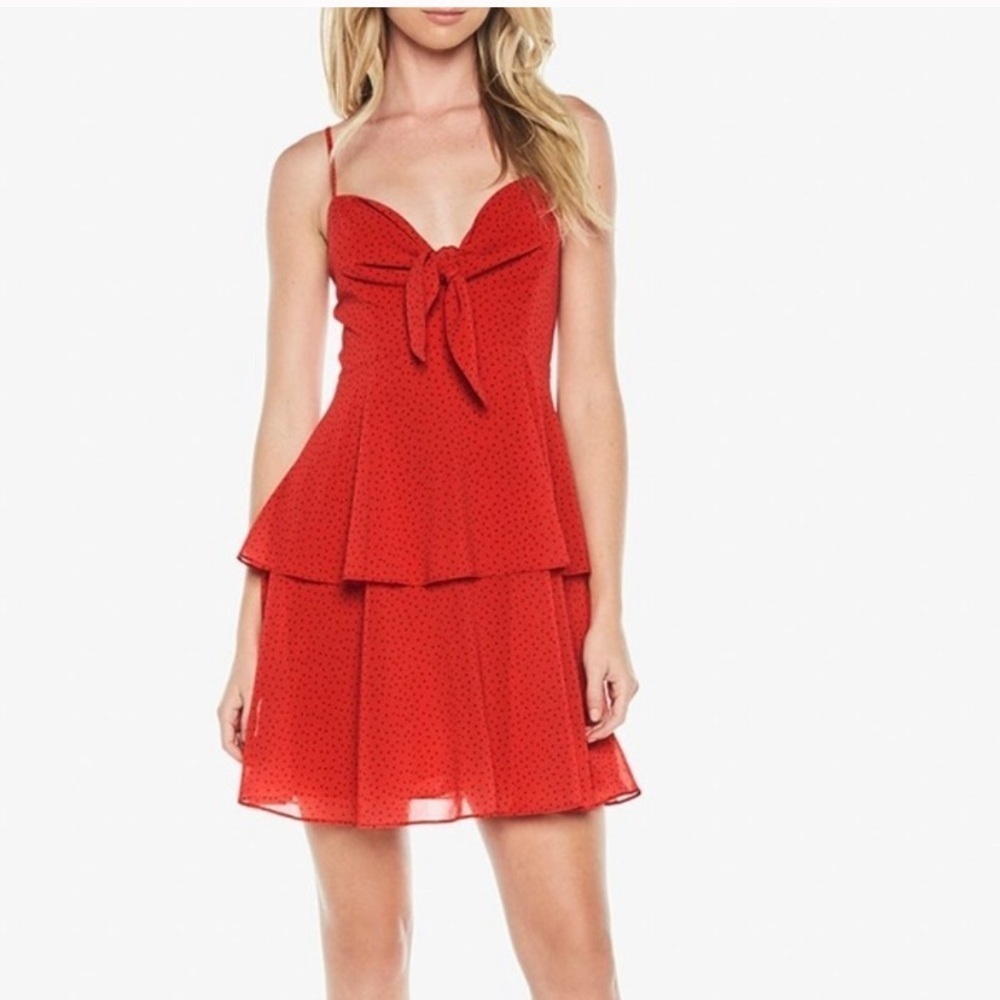 NWT Bardot Sz Large Polka Dot Sweetheart Caelyn Mini Print Red Fitted Top Dress